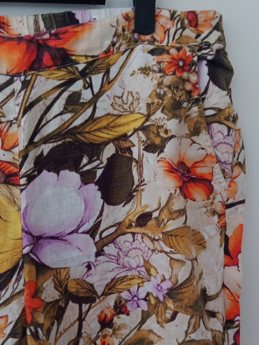 Chico's Floral Straight-Leg Pants in Cream with Orange & Purple Accents - Picture 3 of 10